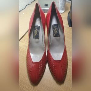 Women's Red Leather High Heels, Size 9